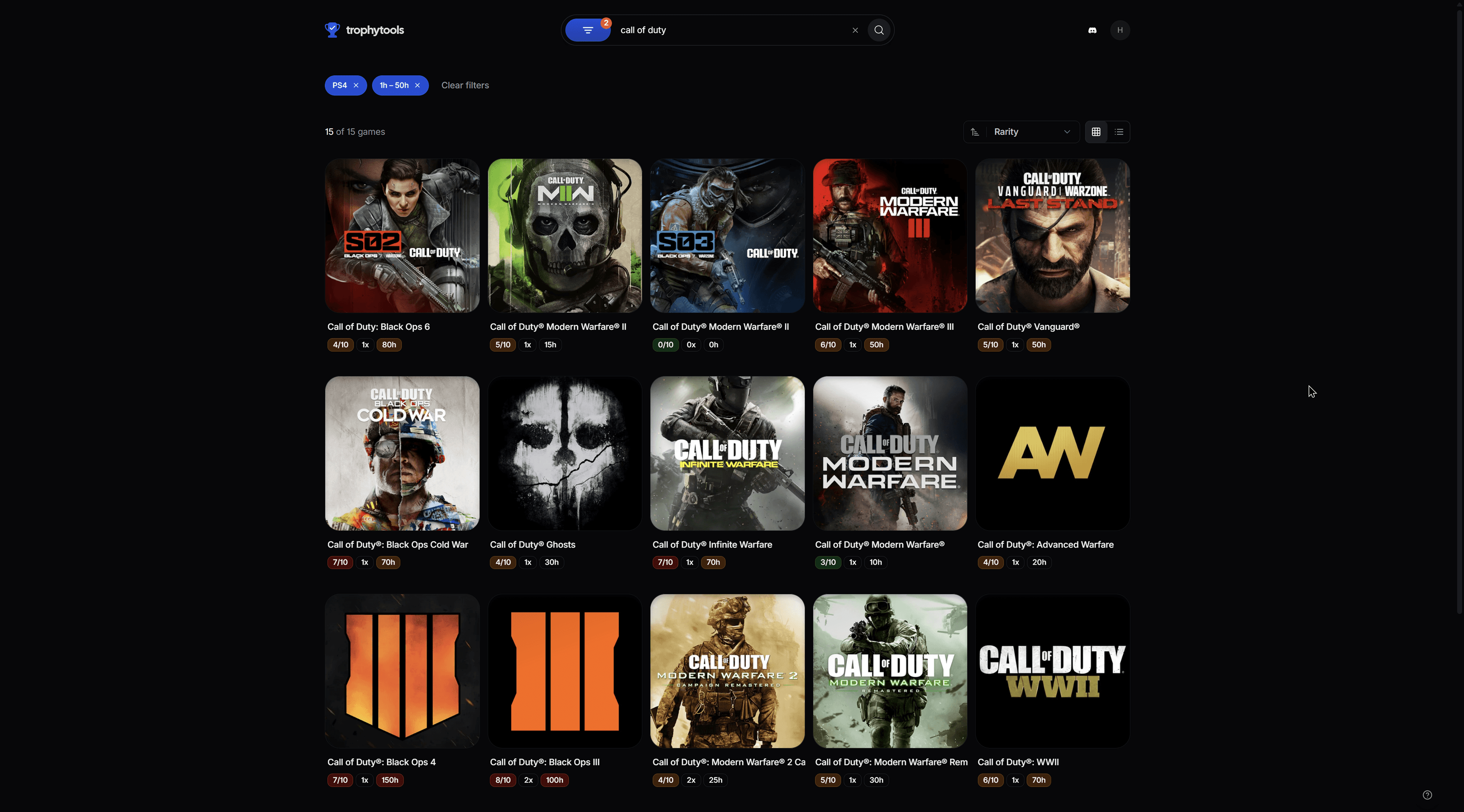 The search experience across the full trophy.tools catalog
